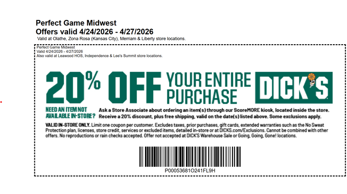 Shop Weekend at Dick's Sports 20% Off Any Purchase 4/24-27